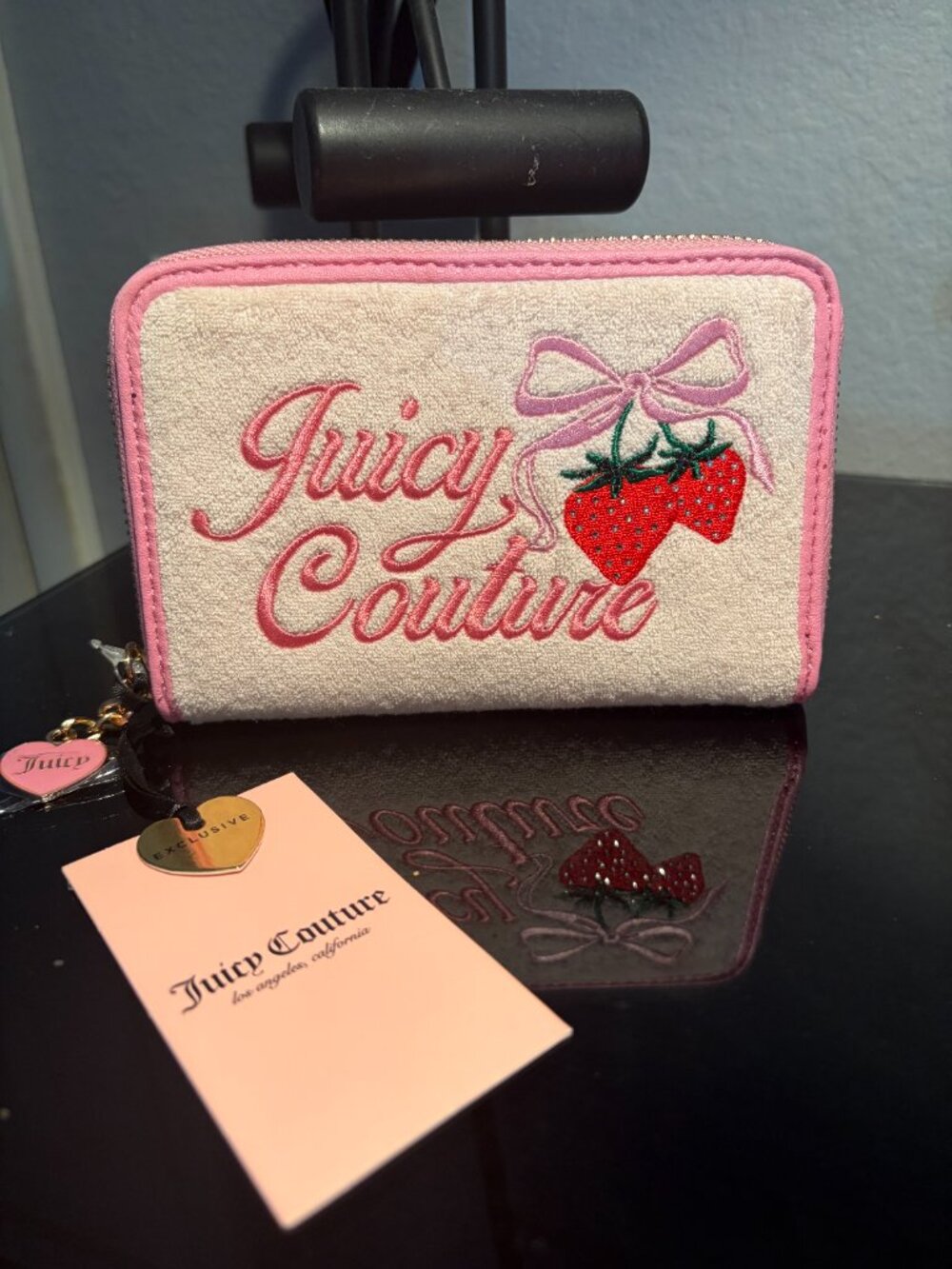 Juicy Couture Strawberry Zip Around Wallet Pink Bow NWT